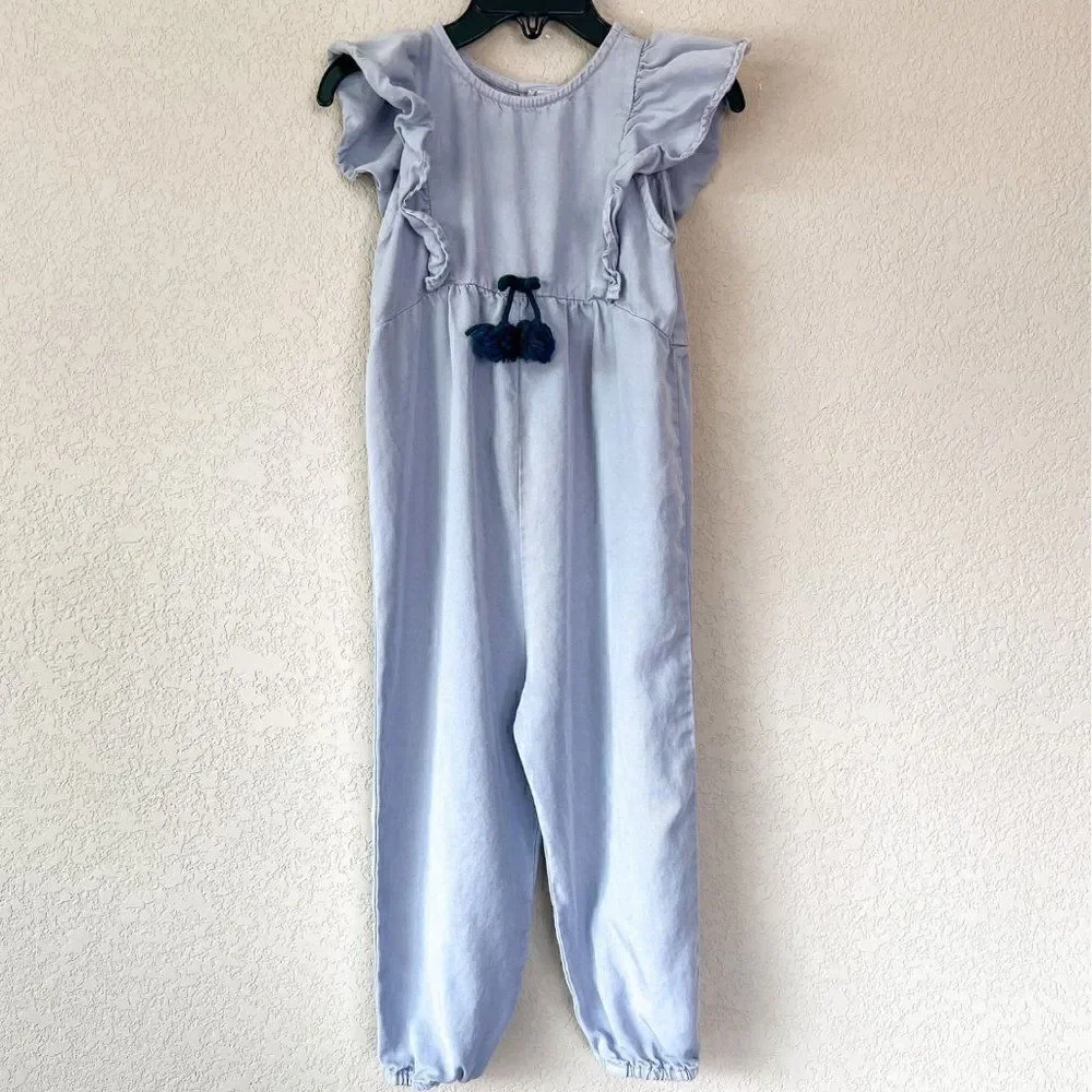 Zara Girls Periwinkle Jumpsuit Romper with Ruffles Size 3-4
